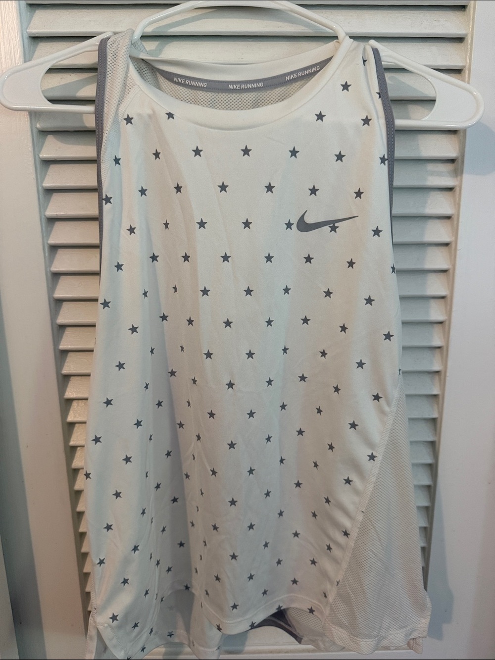 Nike White Star Print Running Tank Top with Gray Accents